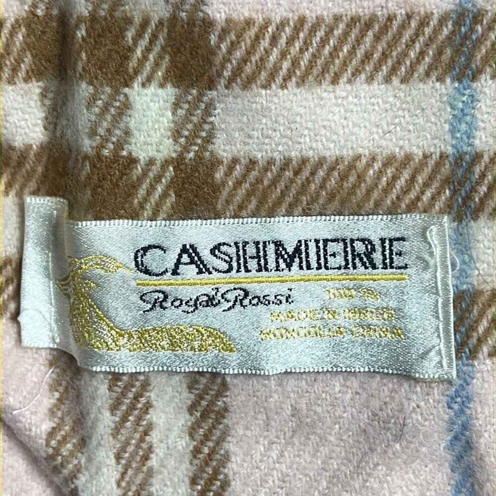 Royal‎ Rossi Scarf Womens OS Pink Plaid Excellent 100% Cashmere Fringe Accent